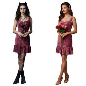 Y2K Betsey Johnson Pink Purple Velvet Dress Stretch Romantic Vintage Large